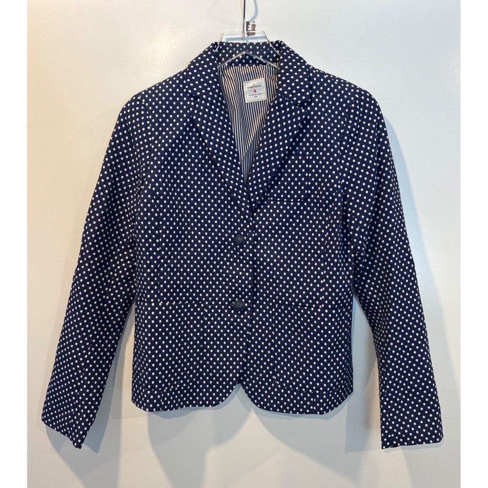 Gap Academy Blazer Navy White Polka Dot Classic Fit Single Button Women Size 4 - Picture 3 of 7